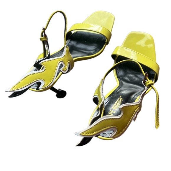NEW Cape Robbin Inferno Flame Accent Stiletto Heels Open Toe Sandals Neon Yllow - Picture 6 of 9